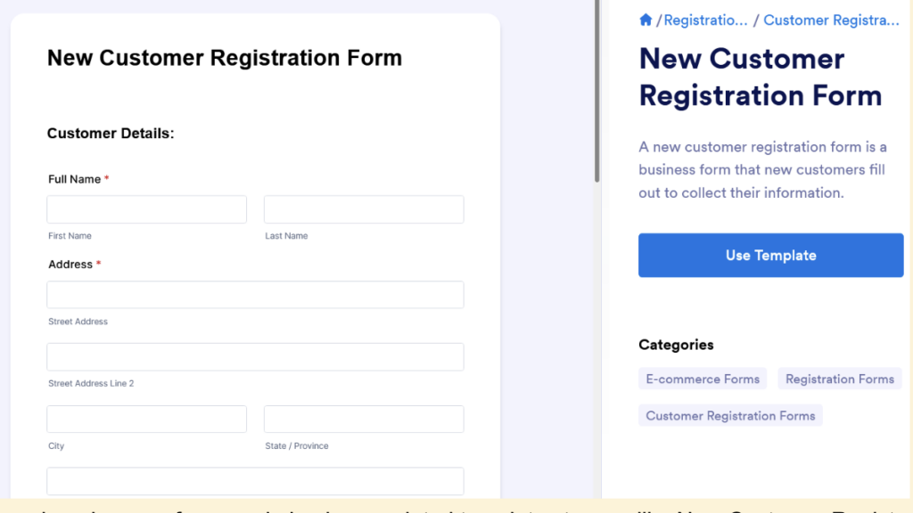 JotForm customer registration form.